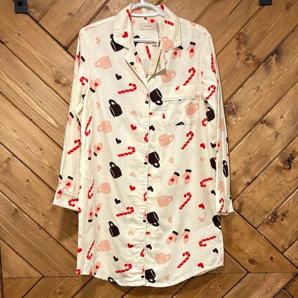 NWT Latte Love Cream Coffee and Candy Cane Print Nightshirt 100% Cotton Small - Picture 2 of 5